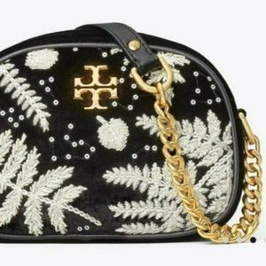 Tory Burch Kira Velvet Embroidered Crossbody Handbag